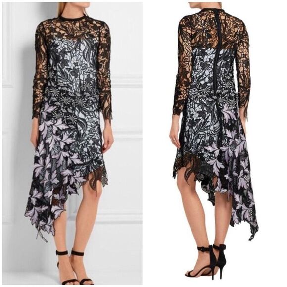 Self Portrait Asymmetric-Hem Vine Lace Midi Dress Size 0 - Picture 1 of 11